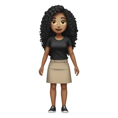 Tan girl with black long curly hair black pencil skirt full body sticker