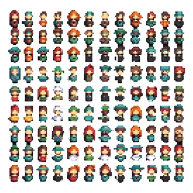 stylish professional pixel art male and female icons with modern fashion sticker