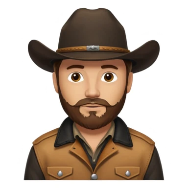yellowstone dutton ranch cowboy with brown beard, black cowboy hat with no rope no jewel, black shirt, and leather tan jacket sticker