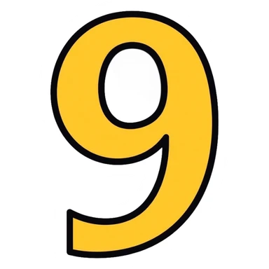 Number 9 on a yellow volumetric background sticker