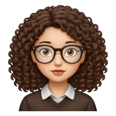 A girl has fair skin curly to wavy dark brown hair, has glasses and almond brown eyes sticker
