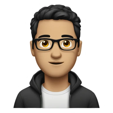 a guy with blck hair, short black hair, glasses, black eye, white skin sticker