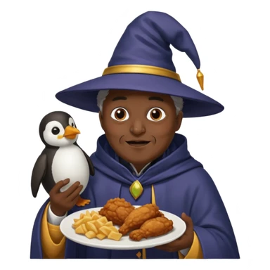 Black wizard eating fried chicken holding a penguin  sticker