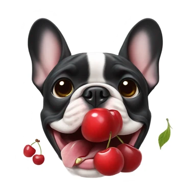 Frenchie eating cherrys sticker