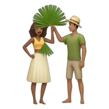 woman fanning a man with palm leaves sticker