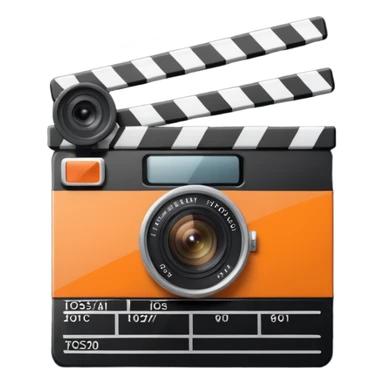 orange striped clapperboard with a film camera next to it sticker