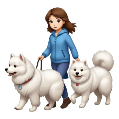 Brown-haired girl walks a Samoyed sticker