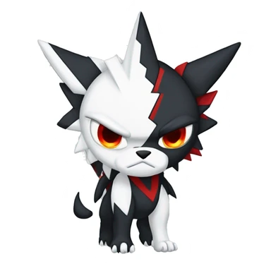 Black Cool Edgy Absol-Houndoom-Garchomp-Luxray Fakémon Digimon with Red and white Edgy markings, full body, outlined sticker