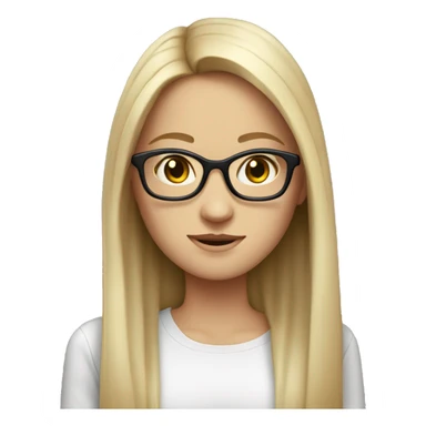 white girl with back straight long hair, brown eyes, glasses sticker