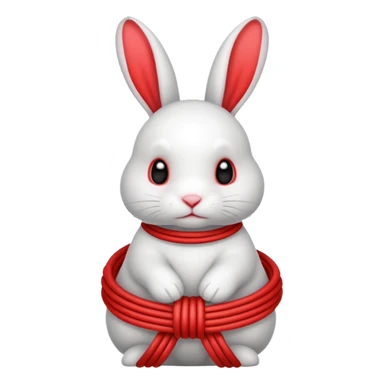 White realistic bunny with red ropes tightly wrapped around sticker