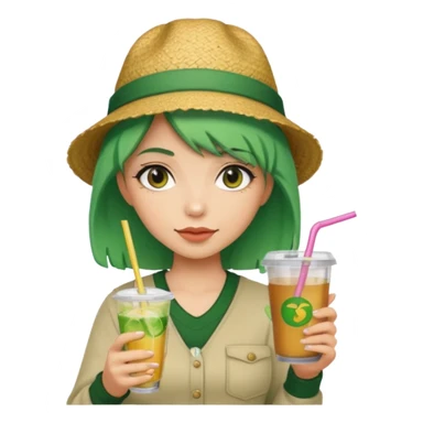  tatoo girl Drink holders with hat green hair  sticker