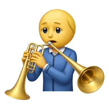 Emoji carita amarilla triste tocando el trombón sticker