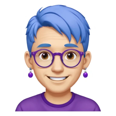 blue haired man mid length with big ears and purple earrings and spectaclesi happy sticker