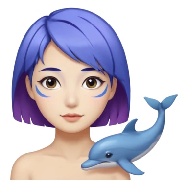 Frost wizard woman short blue violet hair and cheek painted with a dolphin below eye with Asian eyes sticker