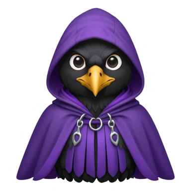 black realistic raven wearing a purple and black hooded cloak sticker