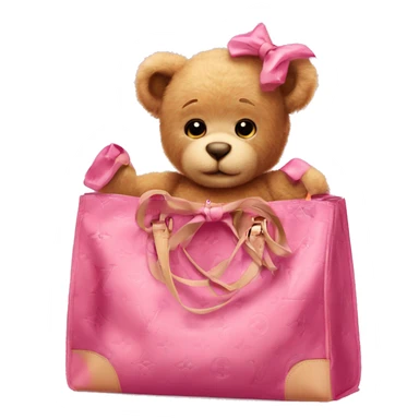 pink bow teddy bear solo looking out of louis vuitton  bag sticker