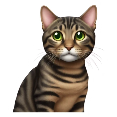 Black brown tabby cat with pink nose green eyes sticker
