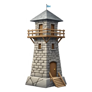 A tall stone watchtower with wooden balcony near the top. sticker