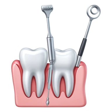 tooth with a small drill and dental mirror, representing root canal treatment sticker