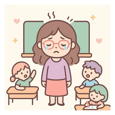 exhausted teacher in a bustling classroom sticker