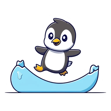 Playful cartoon penguin sliding on ice sticker
