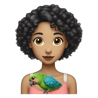 parrot lover girl white skin black curly hair sticker