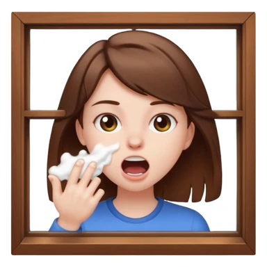 Brown haired girl Foaming at the mouth clawing at a window sticker