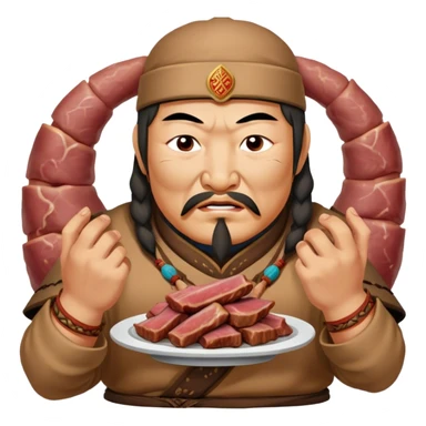 genghis khan eats whole cooked meat with hands sticker