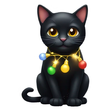 Black cat wearing Christmas lights sticker