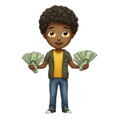 The boy holding the money sticker