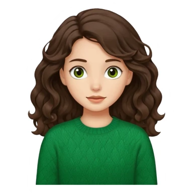 Una chica güera con pelo ondulado, café oscuro, largo, ojos cafés oscuros y con suéter o camisa verde sticker