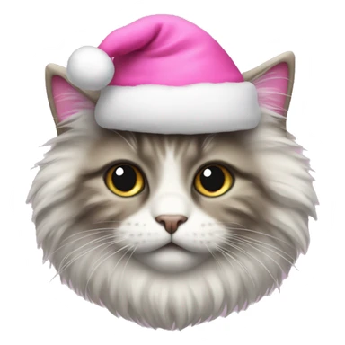 fluffy cat with a pink santa hat sticker