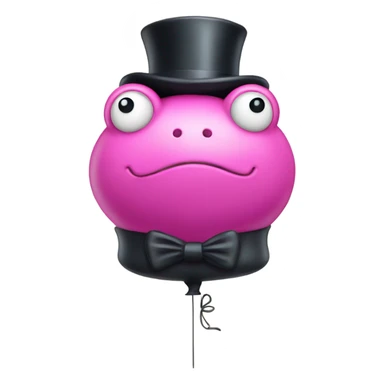 balloon that looks like a pink frog wearing a top hat sticker