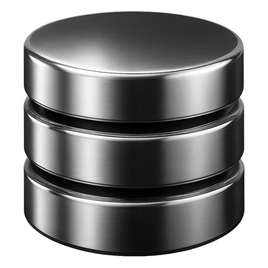 shiny chrome database icon with layered structure, symbolizing optimized and scalable data management sticker