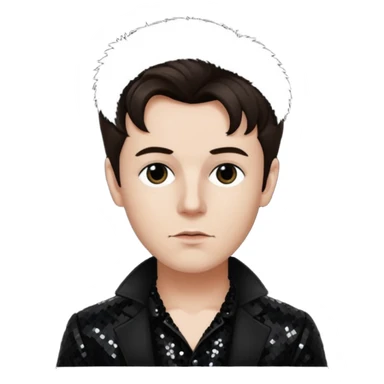 Arthur Rimbaud with dark brown hair, black sequin outfit  sticker