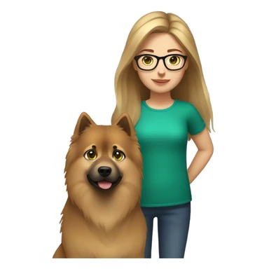 Brown light hair Girl aux Green eyes with glasses Green eyes and eurasier dog  sticker