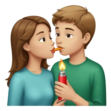 Tanner brown haired girl kissing lighter skin light brown hair boy  sticker