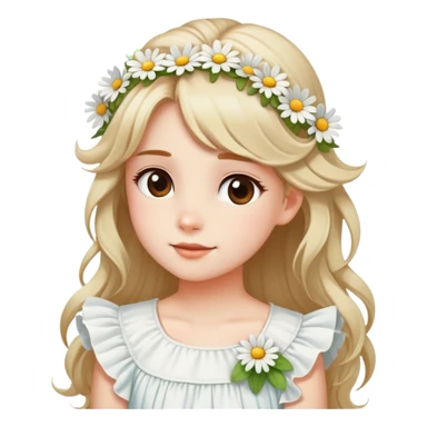  A girl with a half-up half-down hairstyle, tiny daisies in her hair, and a white ruffled top, enjoying the spring breeze. sticker