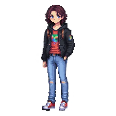 Pixel art person in casual outfit, full body sticker
