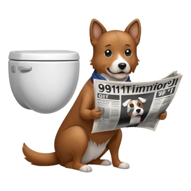 Dog on toilet with newspaper that says 9/11 sticker