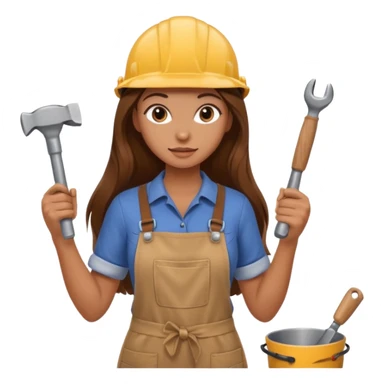 beautiful girl with long brown hair constructing new kitchen sticker