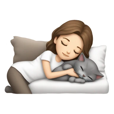 White girl brown hair sleeping with grey kitty sticker