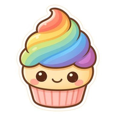 cute and exaggerated chibi sticker-style rainbow cupcake sticker