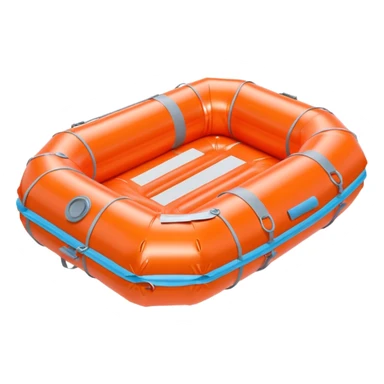 3D render of Life Raft made of shiny inflatable vinyl, visible seam lines, air valve, highly reflective plastic texture, pool toy aesthetic. sticker