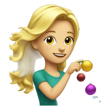 Blond Girl is decorating a Christmas tree sticker