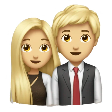 An Asian woman in love with long hair and a guy with blond hair kiss sticker