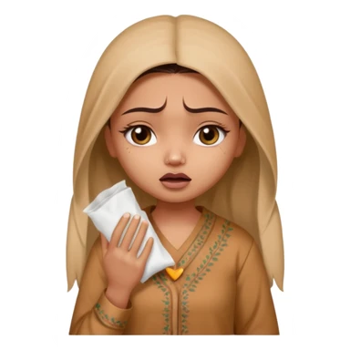 a pretty bratz fair indian girl wearing a brown pajamas, dark circles, crying, holding tissues sticker