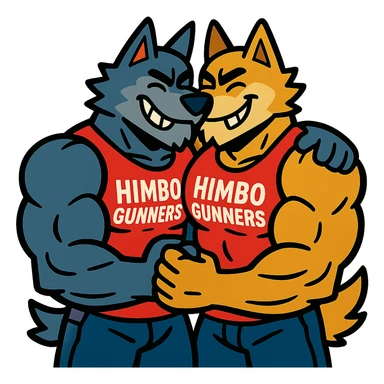 keep only the two super buff wolf furries in 'Himbo gunners' t-shirts hugging sticker