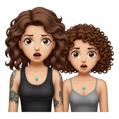 mutated crystal — long wavy brown hair tattooed woman and short tight curly brown hair woman — shocked reaction sticker