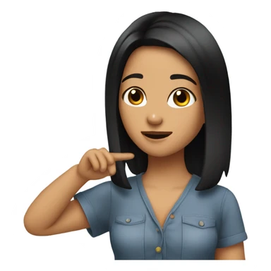 a girl listening an pointing to her ear black black hair with bob hairlstyle sticker